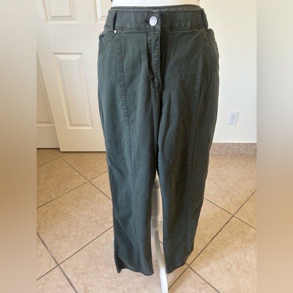 Chicos‎ Womens Pants straight ankle-length Size 2.5 (12/14) Green Pockets Button - Picture 2 of 16
